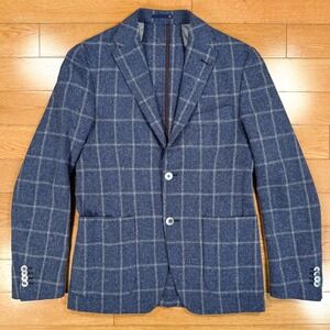 Paul Taylor Italy Blue Windowpane Silk Virgin Wool Sport Coat Blazer Mens 46 IT